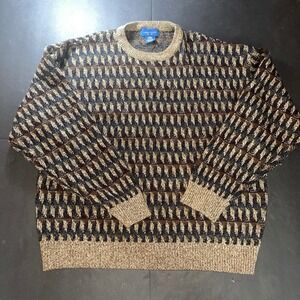 Towncraft Mens L Geometric Pattern Crew Neck Sweater Acrylic Warm Earth Tones‎